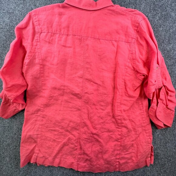 Lauren Ralph Lauren Button Up Shirt Womens Large Linen Long Sleeve Salmon - Picture 13 of 13